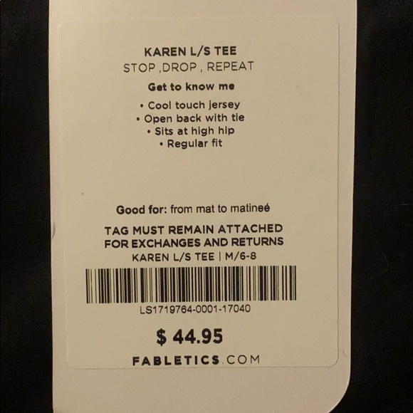 🔥SOLD🔥NWT Fabletics Long Sleeve Tie Back Shirt - Picture 3 of 3